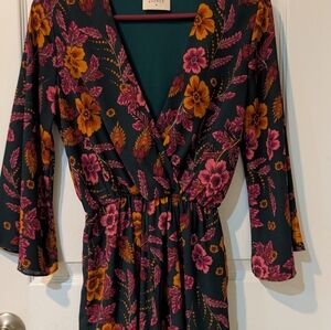 Everly Dark Green Floral Long Sleeve Dress